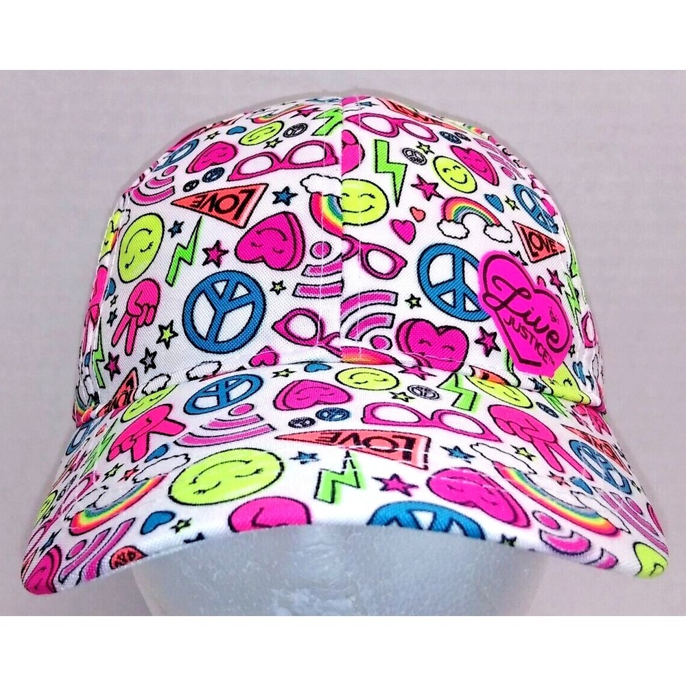 Justice Live Peace Love Girls Baseball Cap Hat Hook & Loop Adjustments OSFA